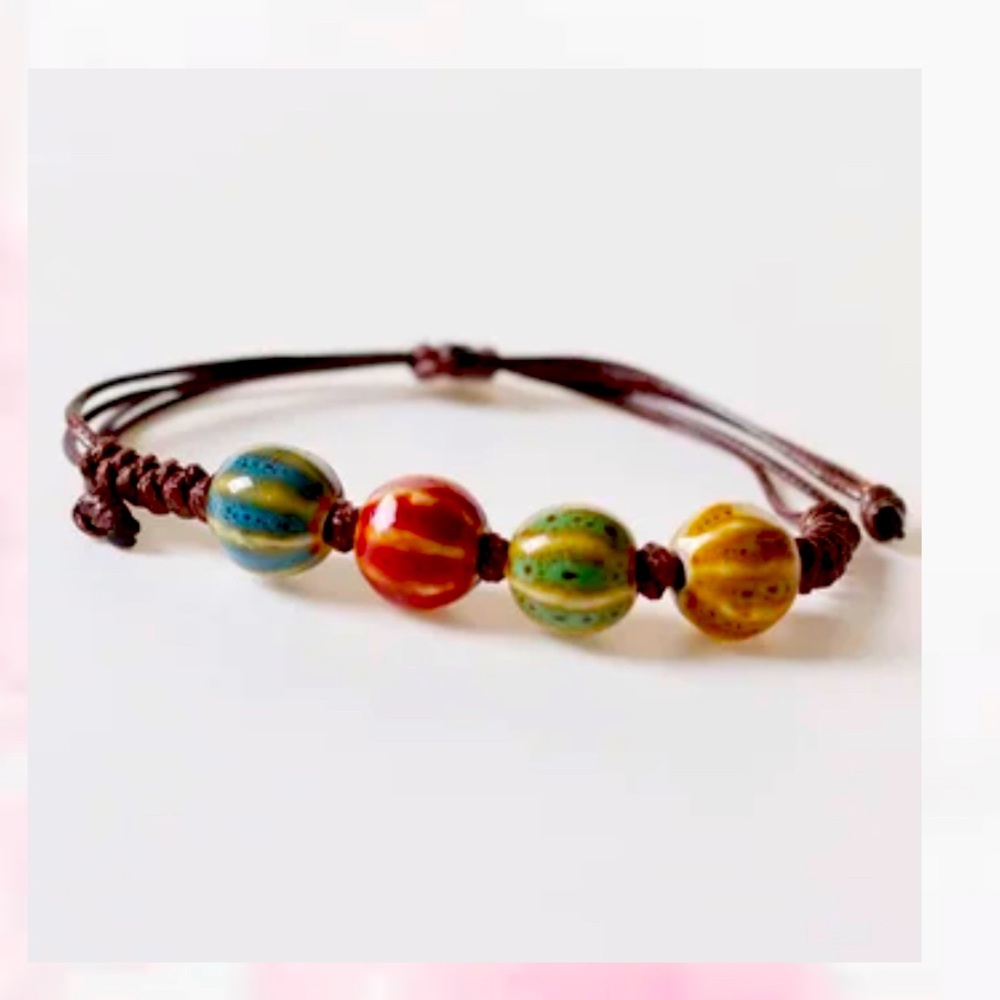 Boho style Adjustable ceramic Beads  Bracelet